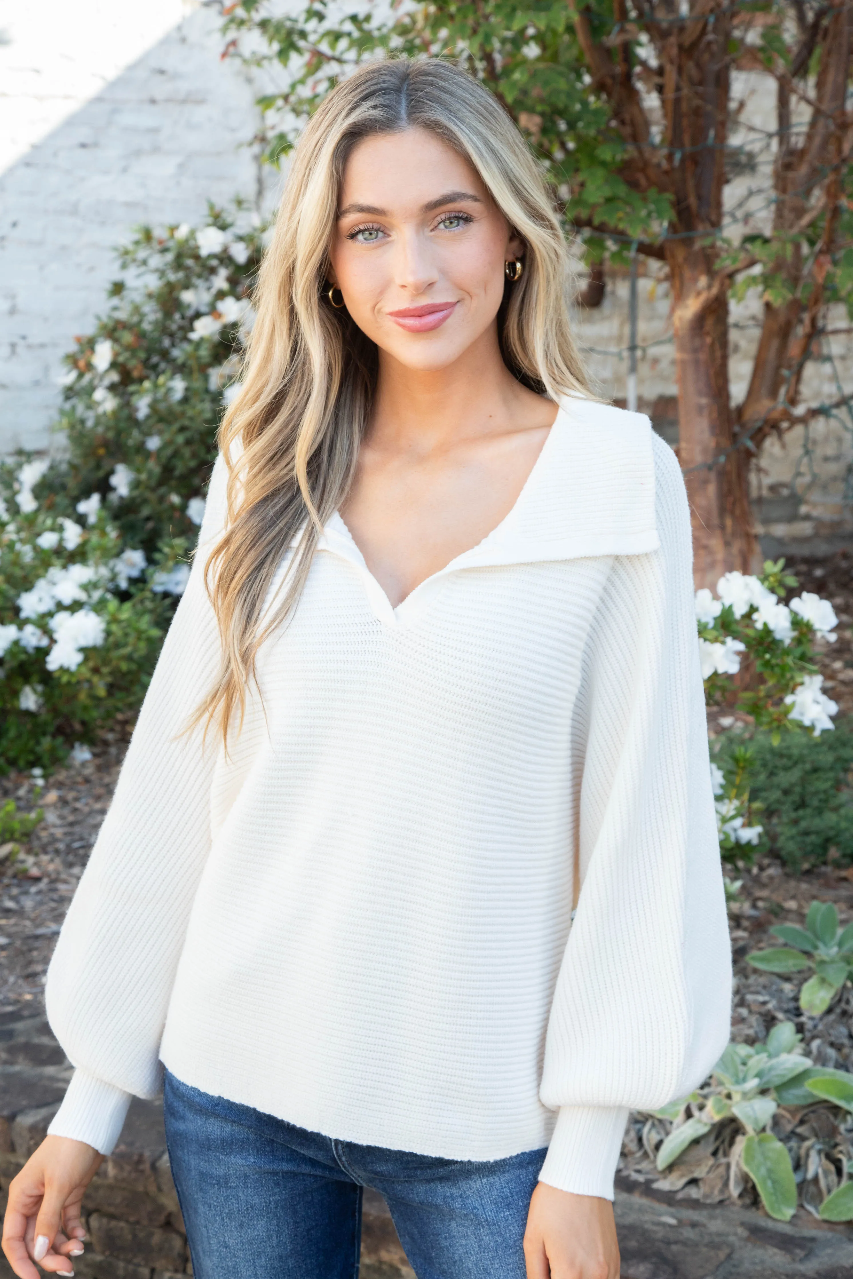 Kelsea Ribbed Dolman Sleeve Sweater, Cream