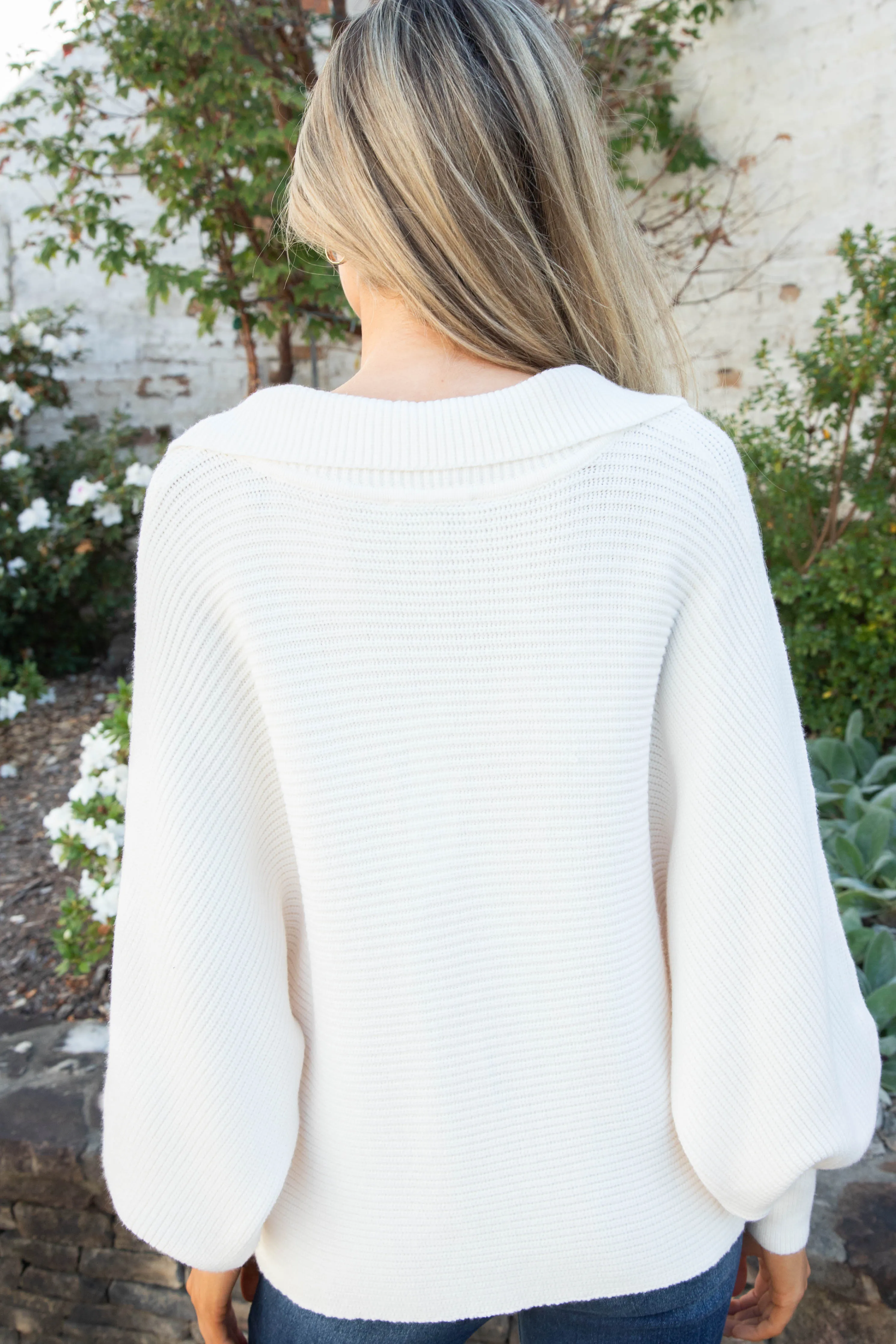 Kelsea Ribbed Dolman Sleeve Sweater, Cream