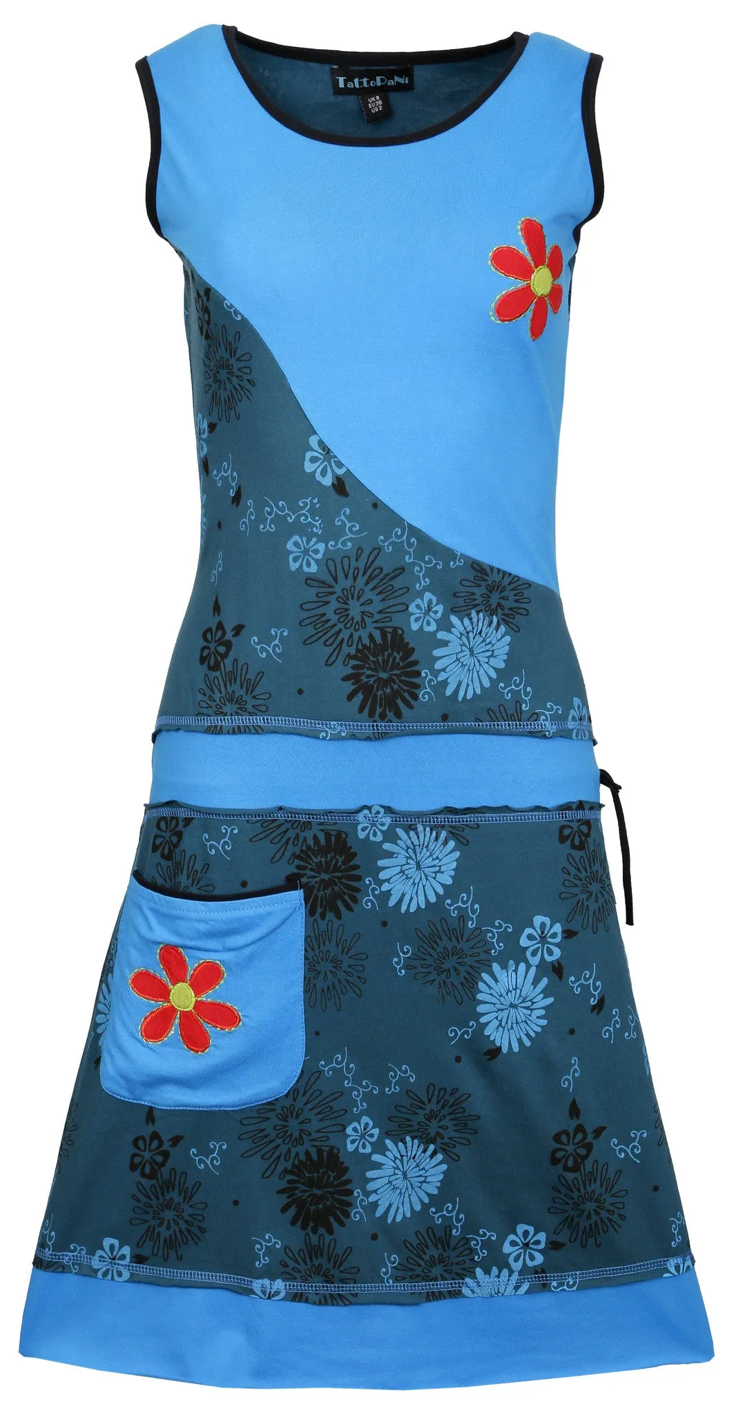 Ladies Dress With Flower Patches & Embroidery.