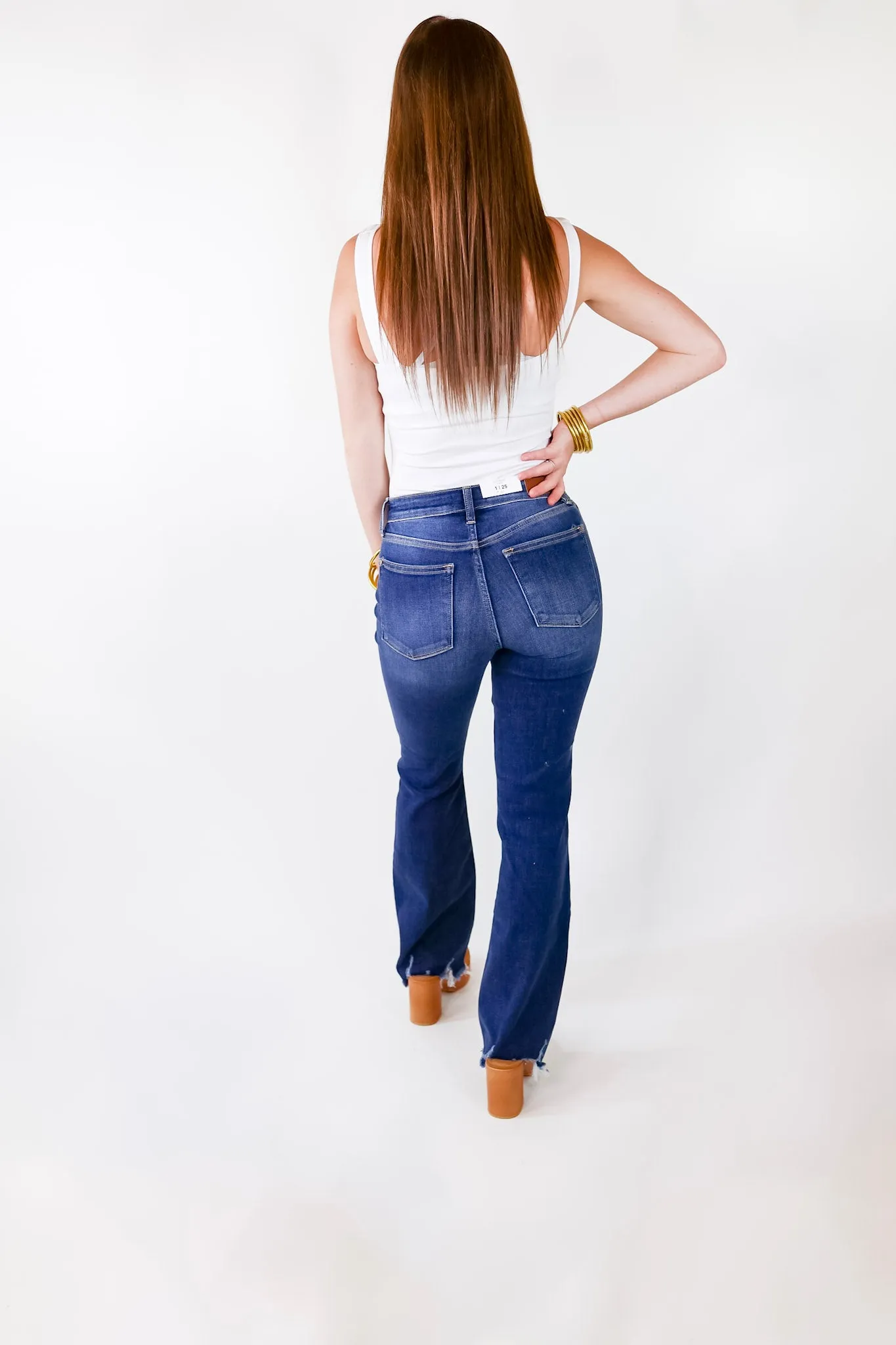 Last Chance Size 0, 22W & 24W | Judy Blue | Meet Your Destiny Distressed Hem Bootcut Jeans in Dark Wash