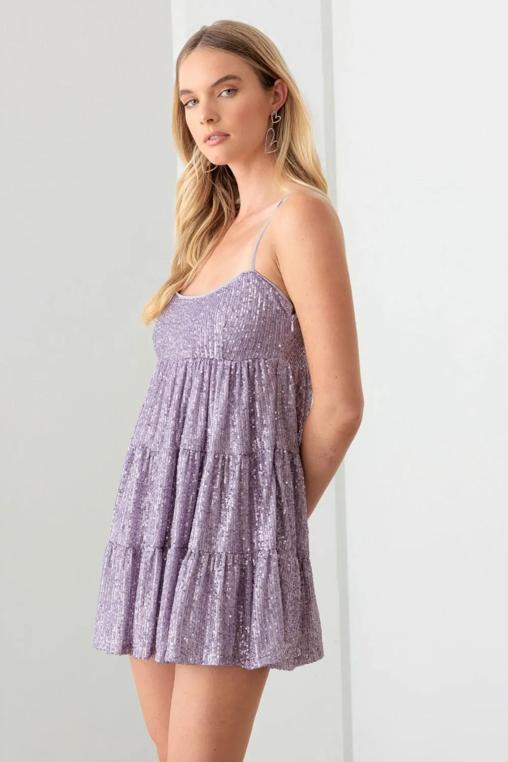 Le Lis Sequin Babydoll Tiered Mini Dress