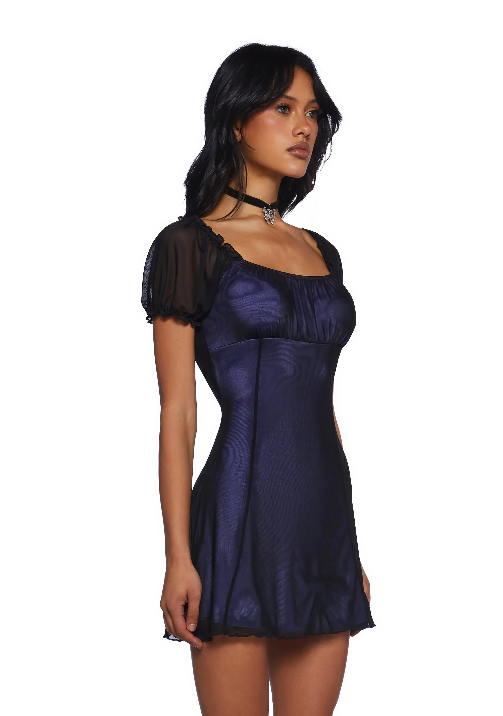 Less Conversation Mesh Babydoll Dress - Periwinkle