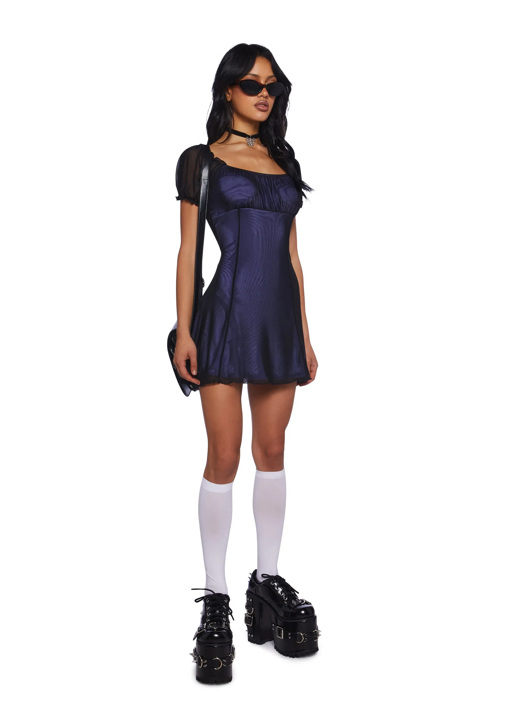 Less Conversation Mesh Babydoll Dress - Periwinkle