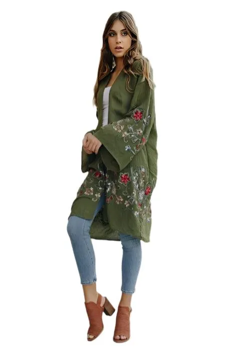 Long Floral Kimono Cardigan