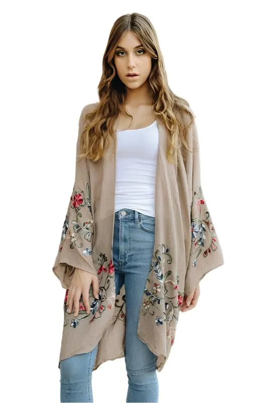 Long Floral Kimono Cardigan