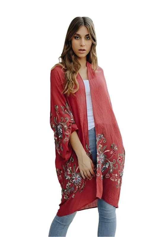 Long Floral Kimono Cardigan