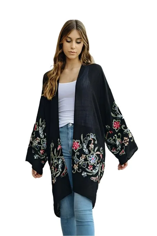 Long Floral Kimono Cardigan