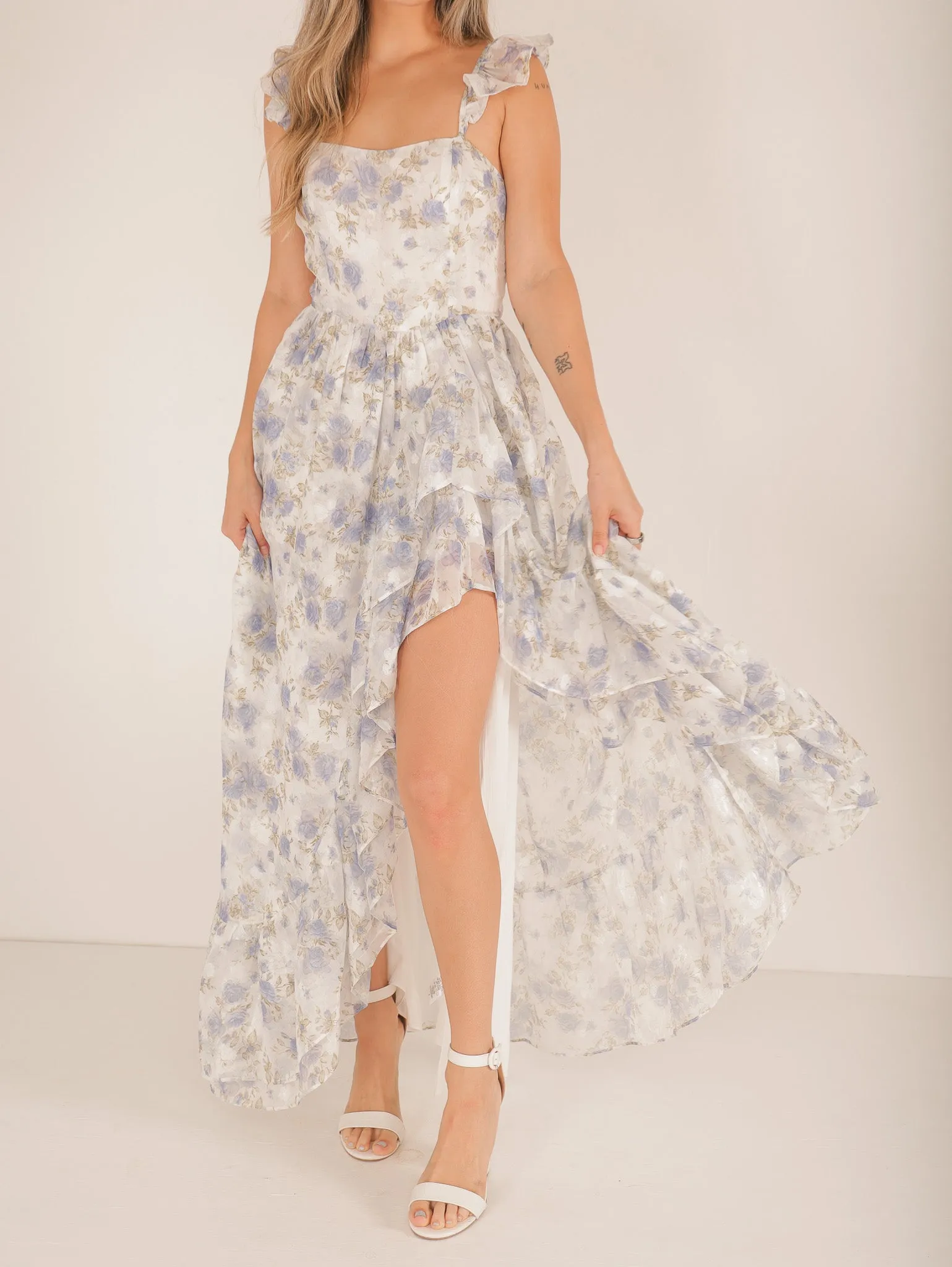 Mary Flower Ruffle Maxi Dress