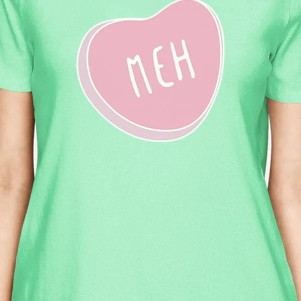 Meh Womens Mint T-shirt Unique Design Heart Graphic Tee For Couples