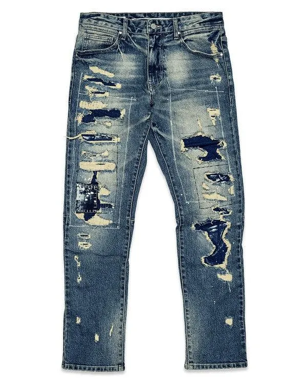 Mens Boro Repair Straight Denim Jeans