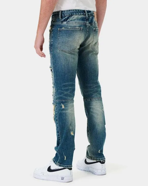 Mens Boro Repair Straight Denim Jeans