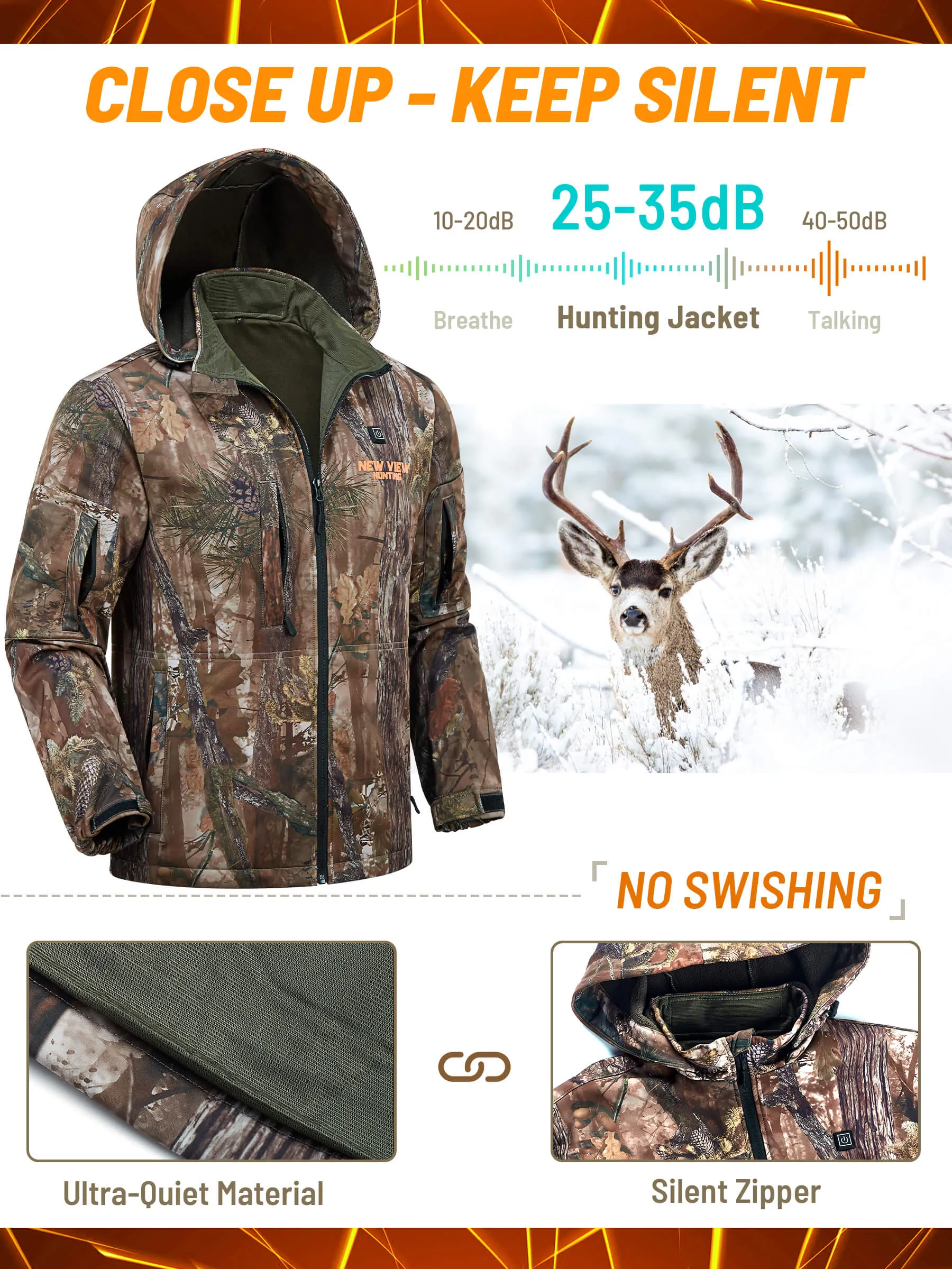 Men's Heated Jacket for Hunting, 6 Heating Zones, Power Bank Included