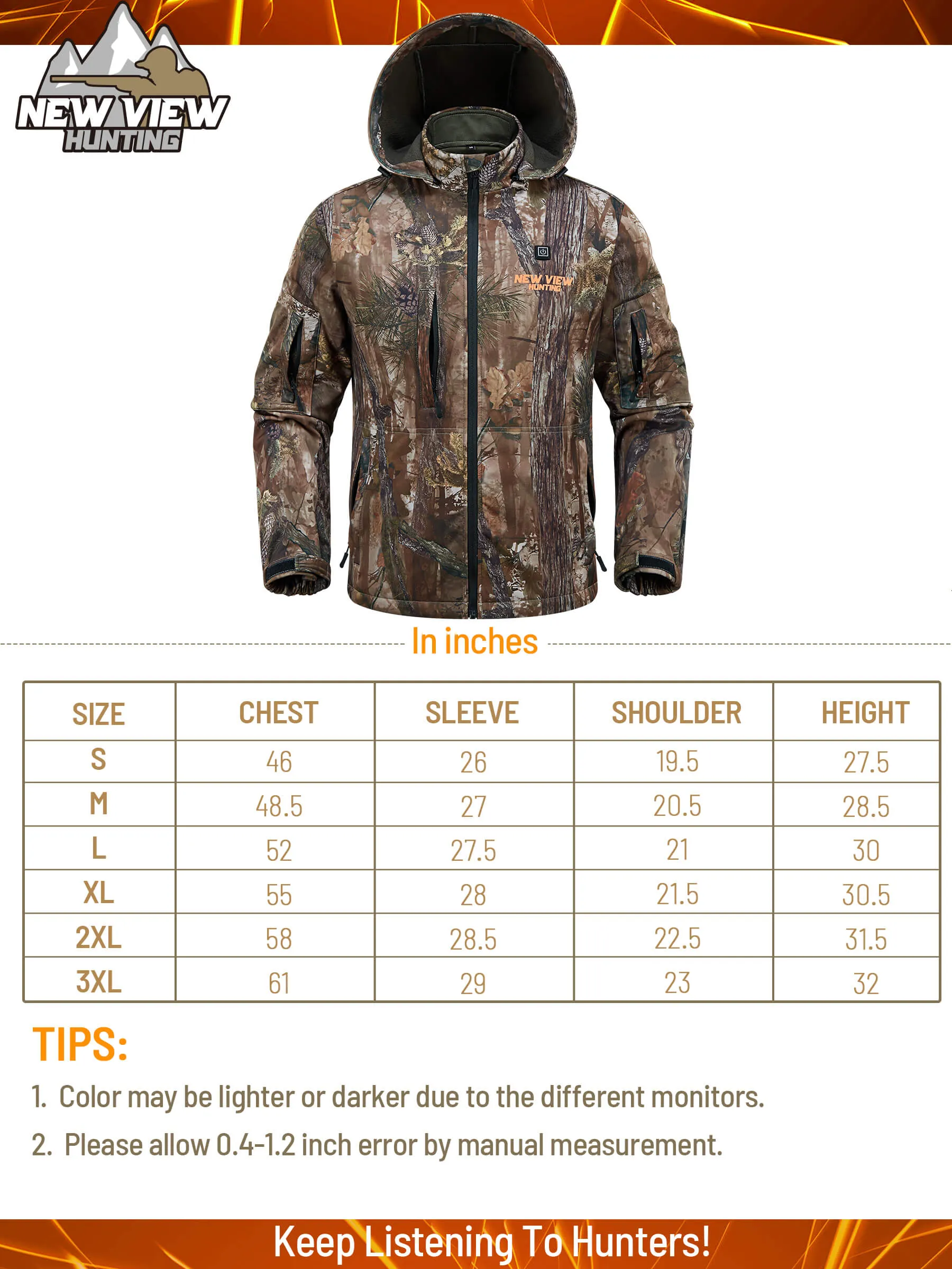 Men's Heated Jacket for Hunting, 6 Heating Zones, Power Bank Included