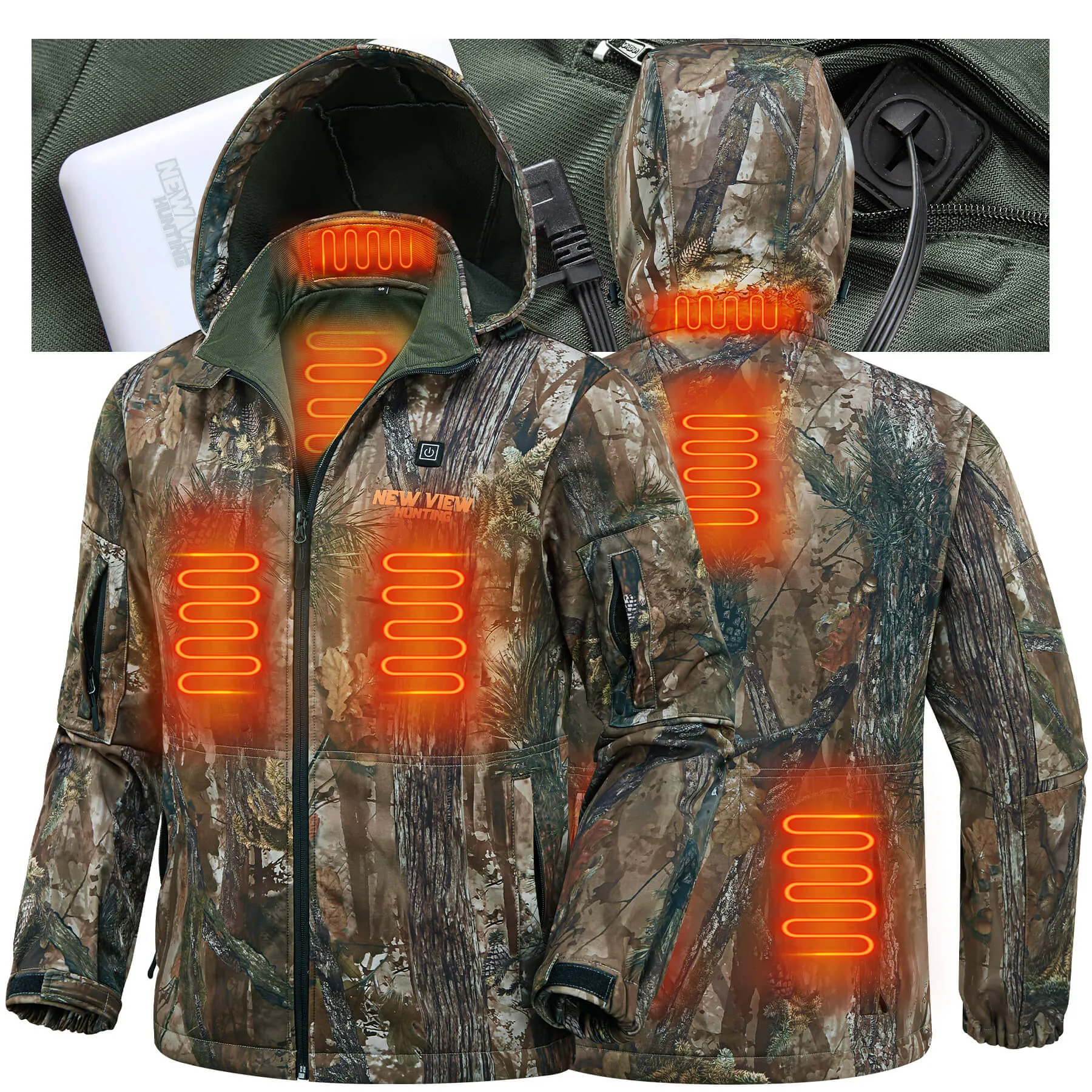 Men's Heated Jacket for Hunting, 6 Heating Zones, Power Bank Included