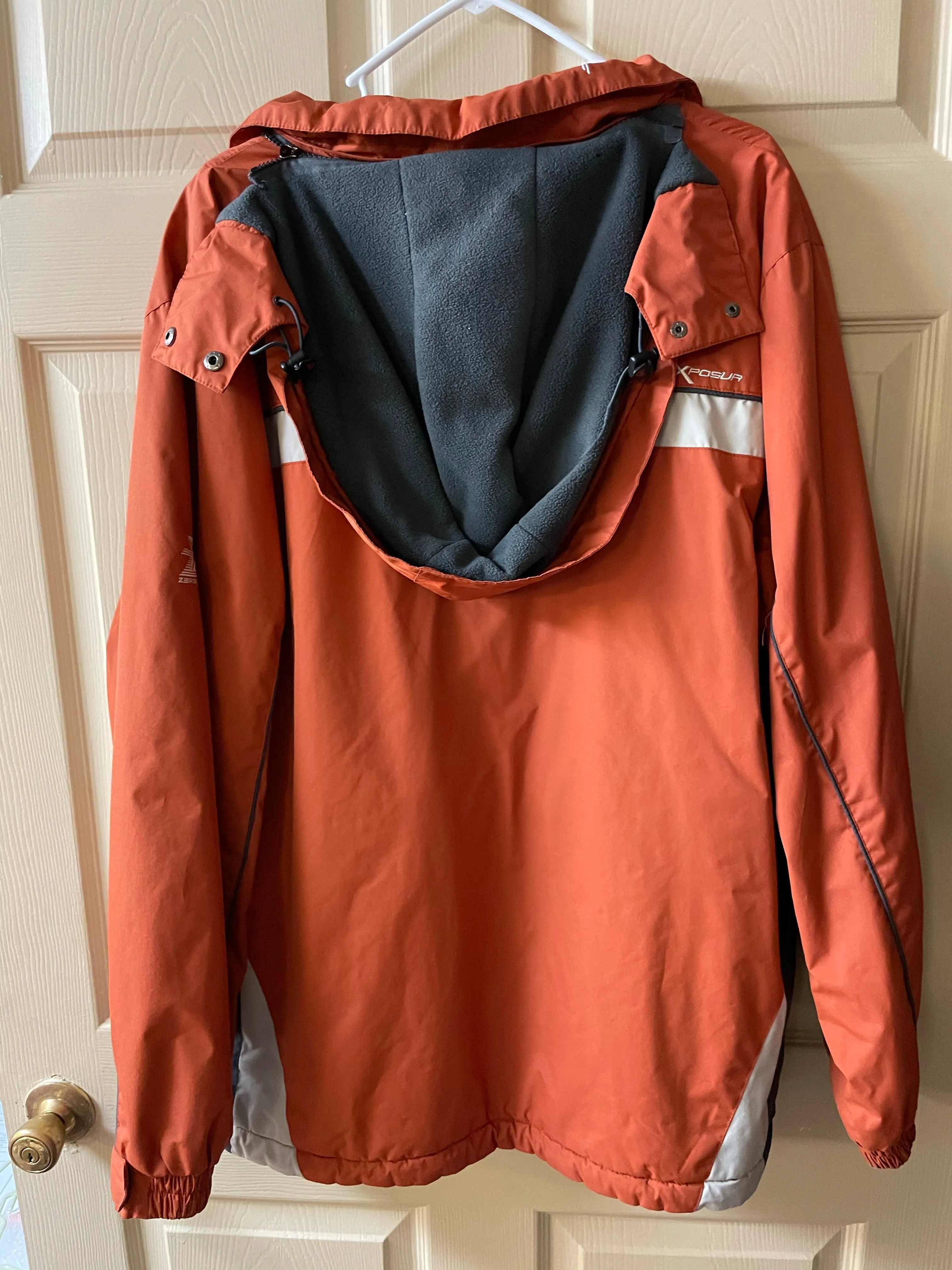 Mens XLarge ZEROXPOSUR Orange/Gray Winter Ski Full Zip Jacket Coat w/ Detachable Hood