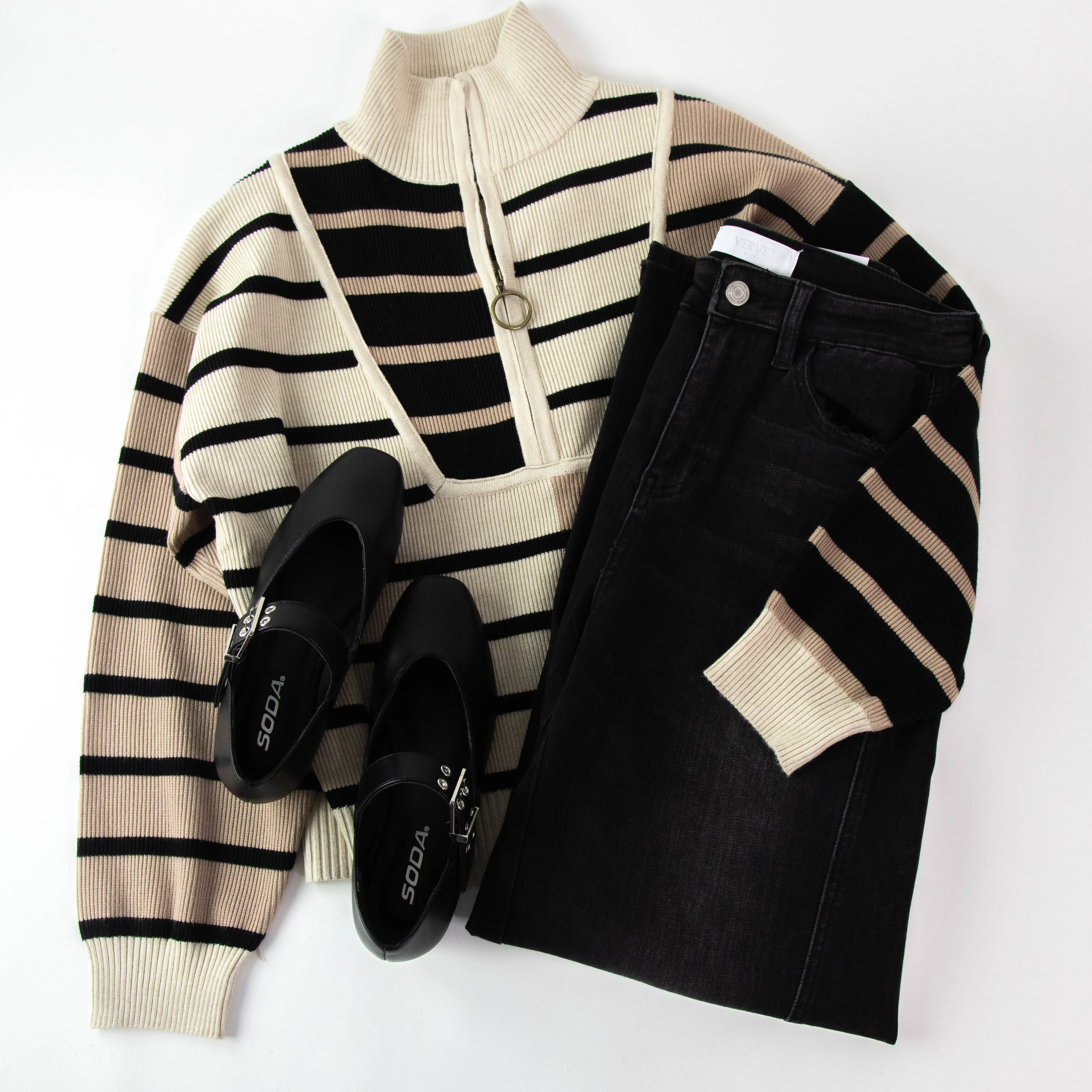 Mishka Striped Colorblock Sweater, Ecru Multi