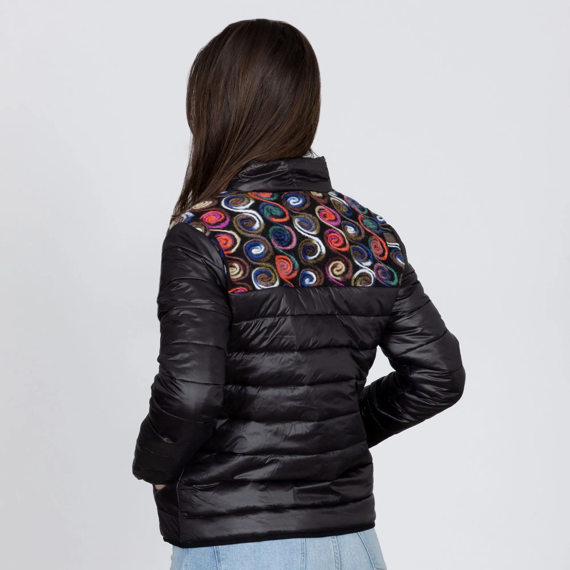 Mixed Fabric Embroidery Insulated Jacket