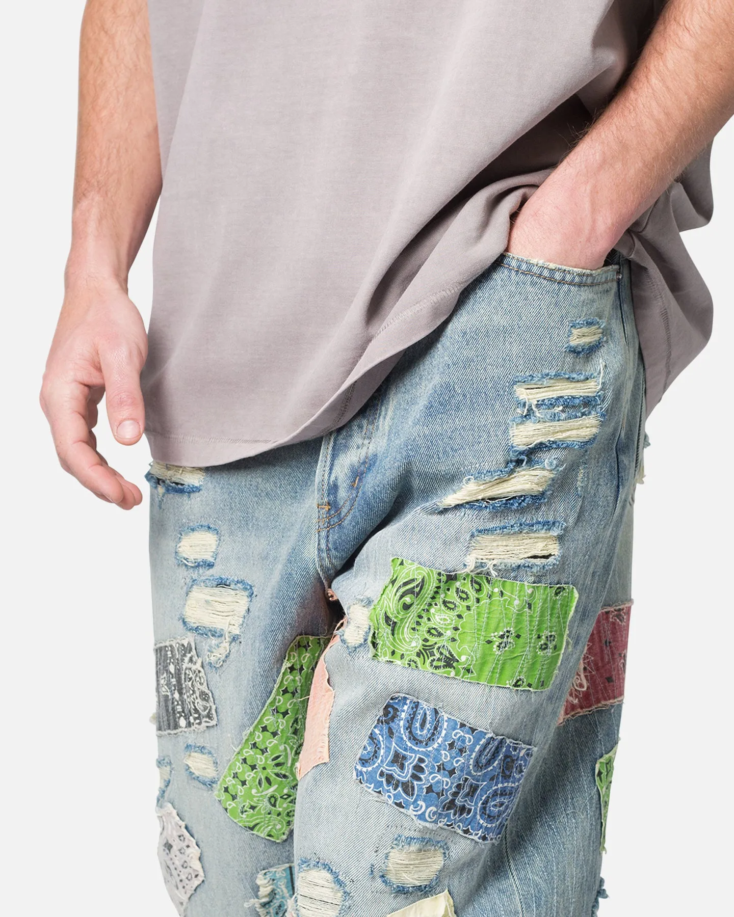 MNML Ultra Baggy Bandana Patch Denim Jeans Blue/Multi