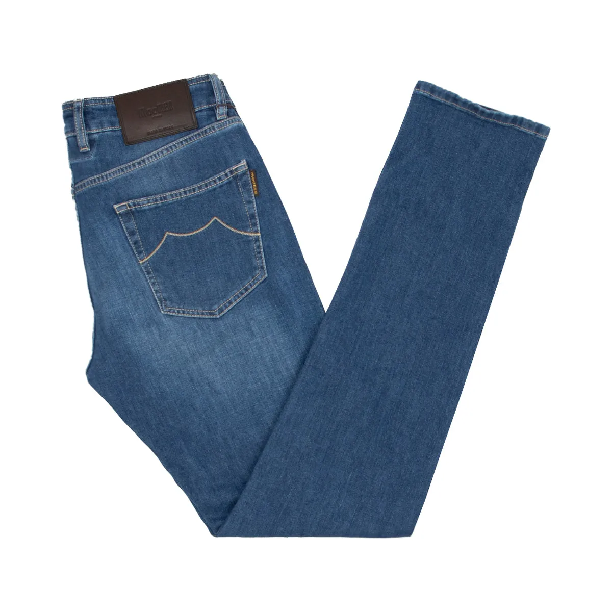 Moorer Mid-Wash Natural Indigo Slim Fit 'Credi' Denim Jeans