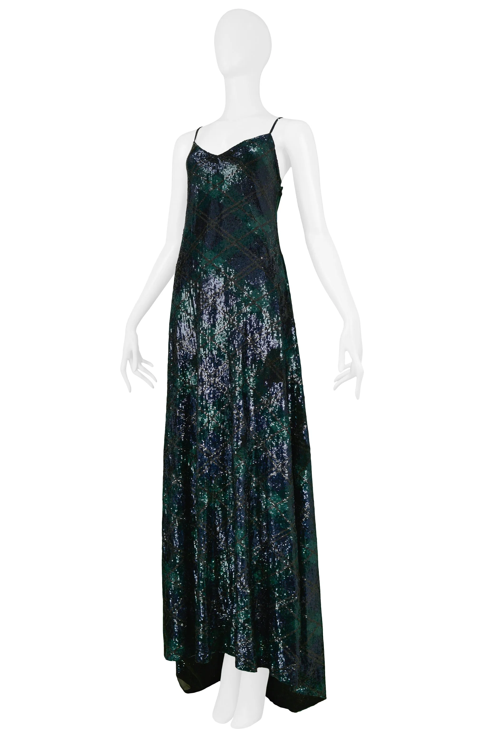 NAVY & GREEN ARGYLE SEQUIN GOWN