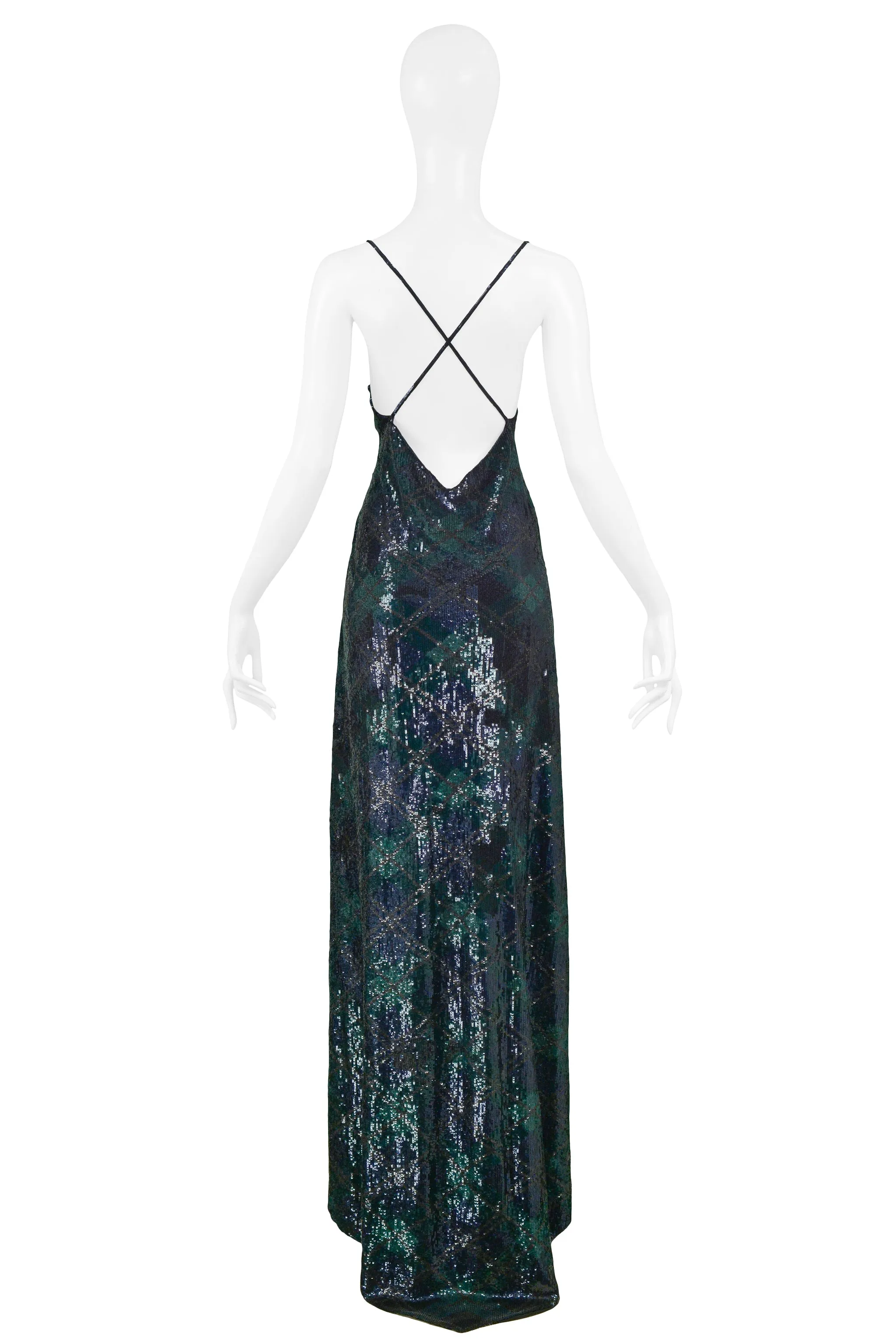 NAVY & GREEN ARGYLE SEQUIN GOWN