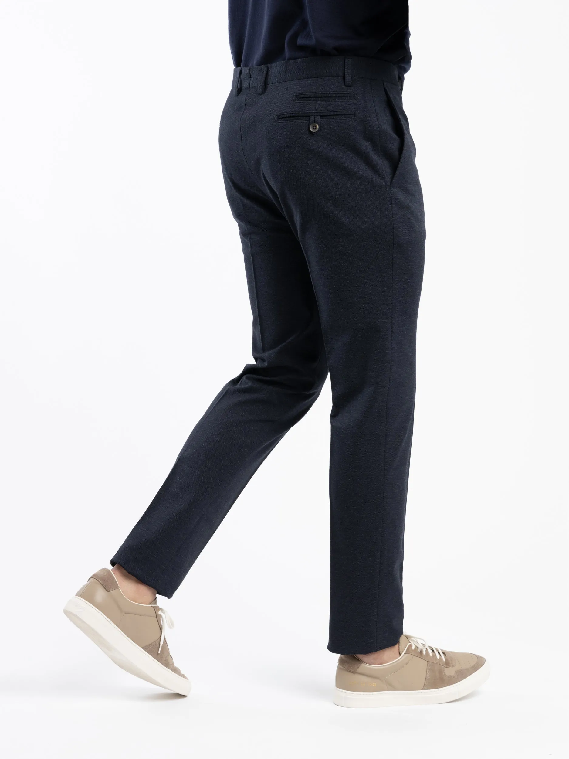 Navy Micro Cotton-Blend Trousers