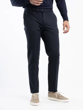 Navy Micro Cotton-Blend Trousers