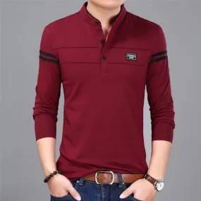 New Men T Shirt Man Long Sleeve tshirt Men's Clothing Mandarin Collar T-Shirts Tops & Tees Male Tshirts