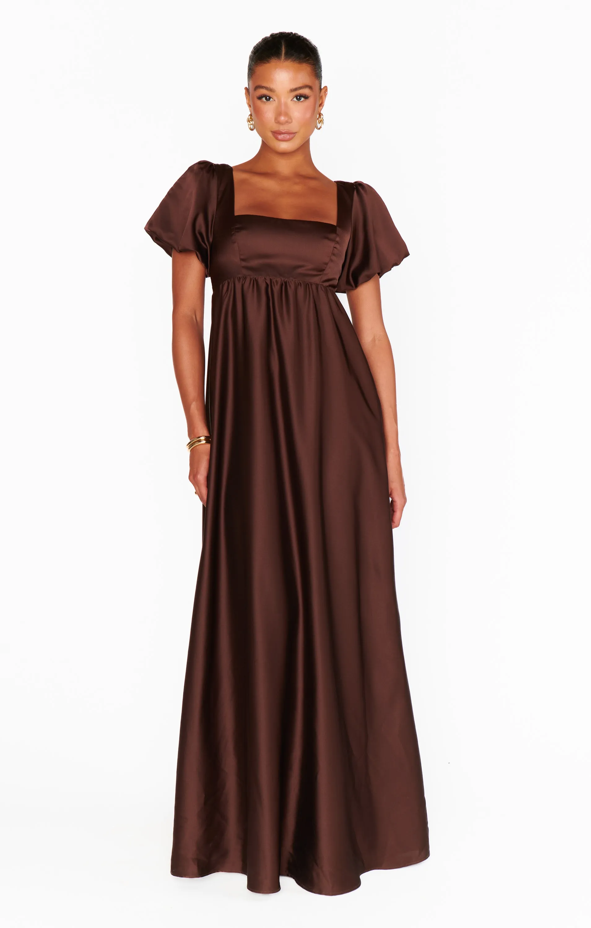 Nora Maxi Dress ~ Chocolate Luxe Satin