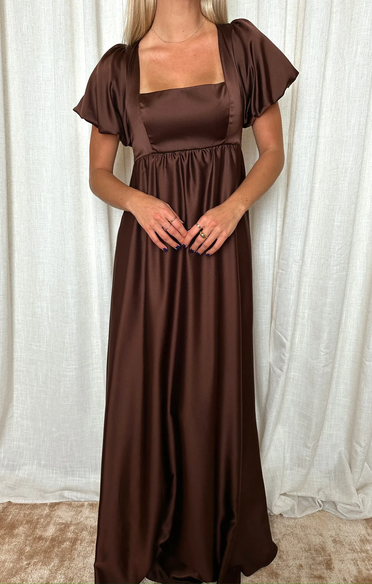 Nora Maxi Dress ~ Chocolate Luxe Satin