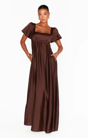 Nora Maxi Dress ~ Chocolate Luxe Satin