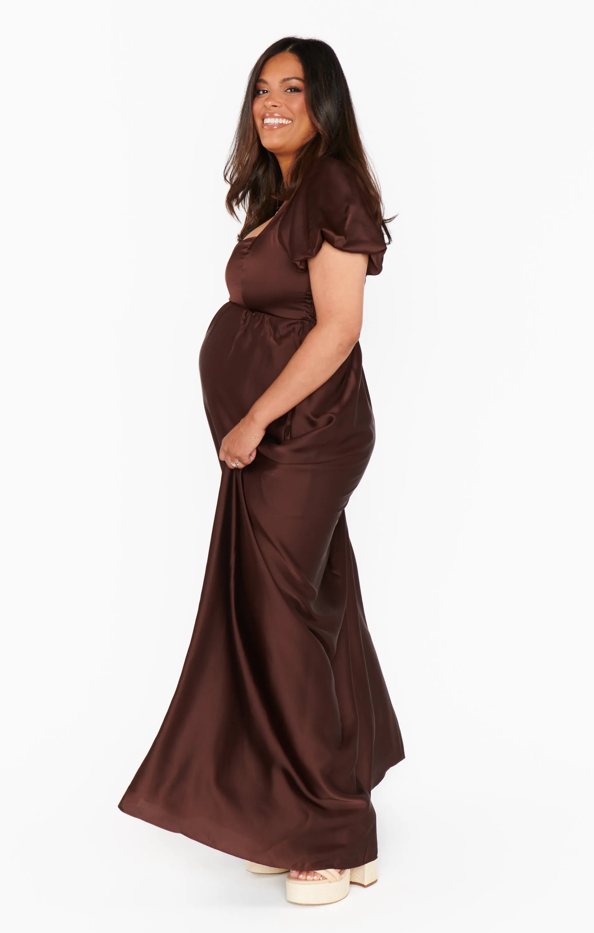 Nora Maxi Dress ~ Chocolate Luxe Satin