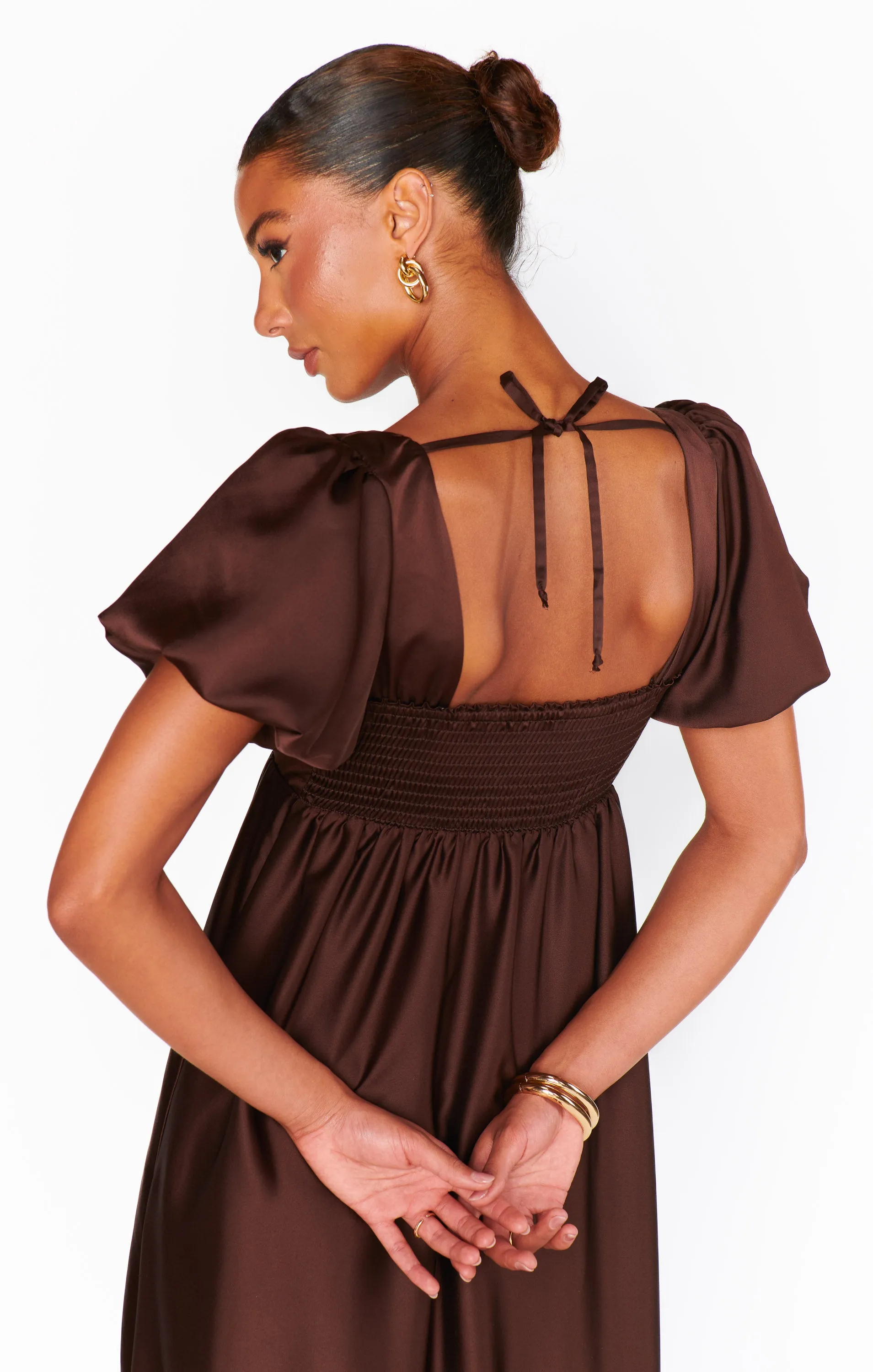 Nora Maxi Dress ~ Chocolate Luxe Satin