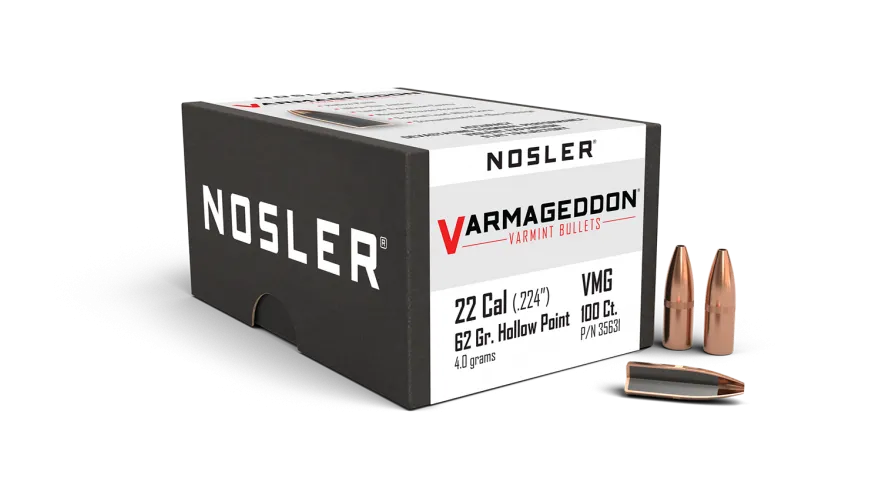 Nosler 22 cal 62gr HP Varmageddon Projectiles - 100pk