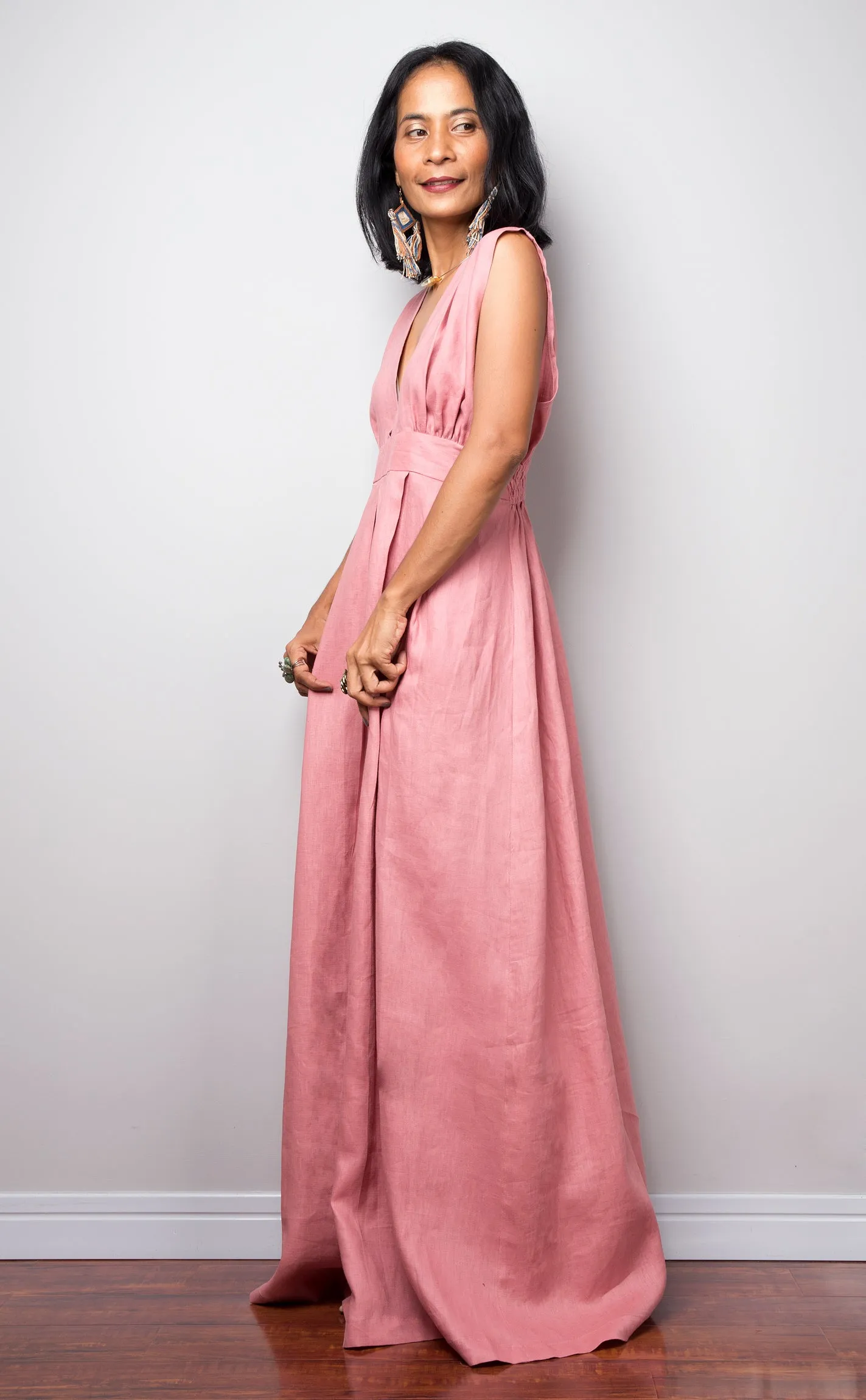 Pink Sleeveless Linen dress