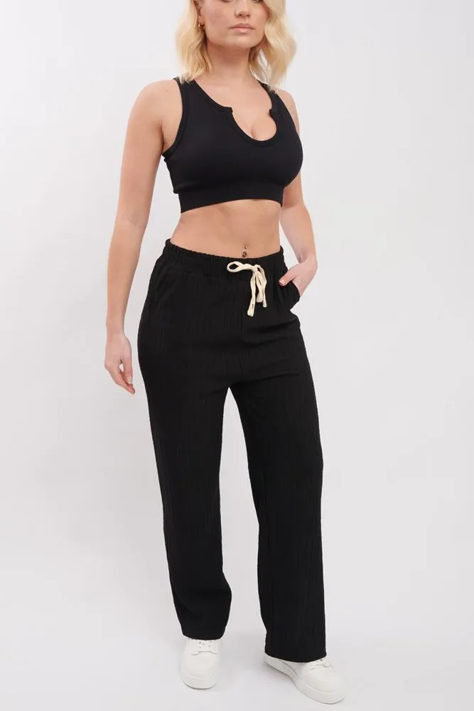 Plain Knit Wide Leg Pocket Trousers