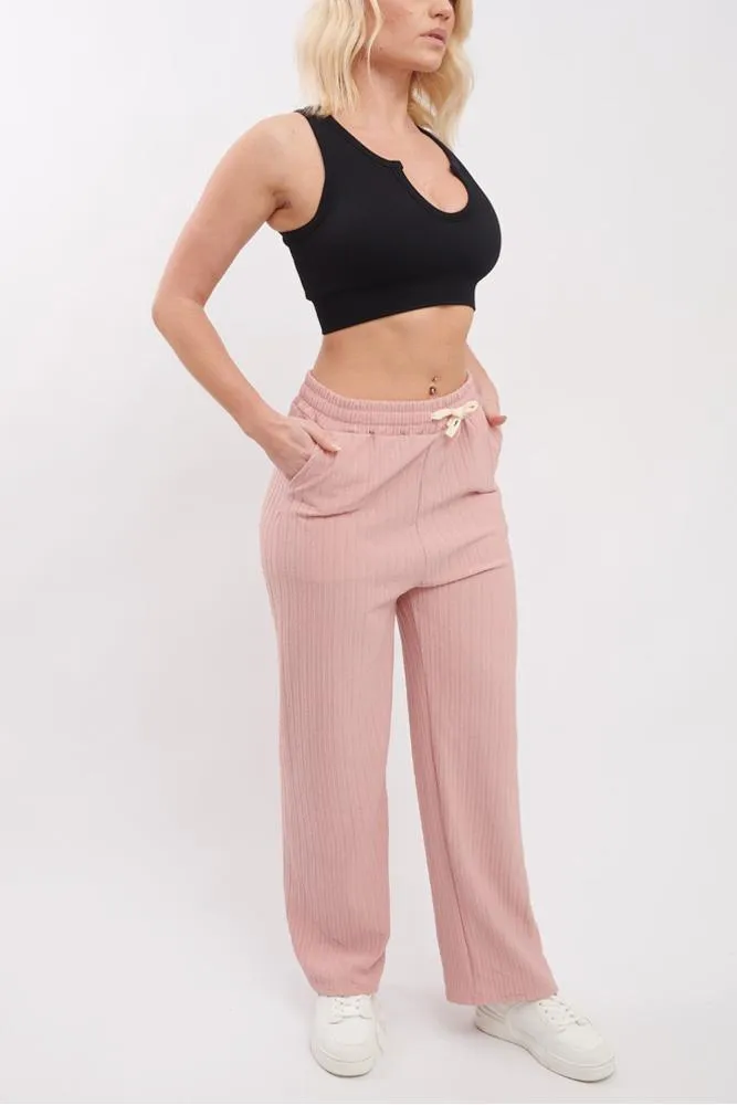 Plain Knit Wide Leg Pocket Trousers