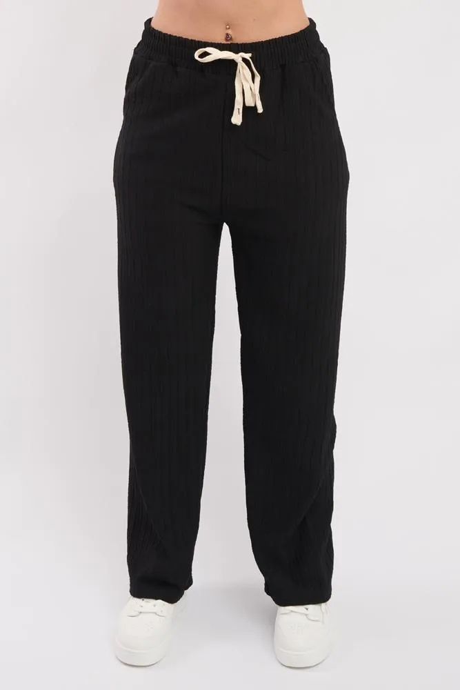 Plain Knit Wide Leg Pocket Trousers