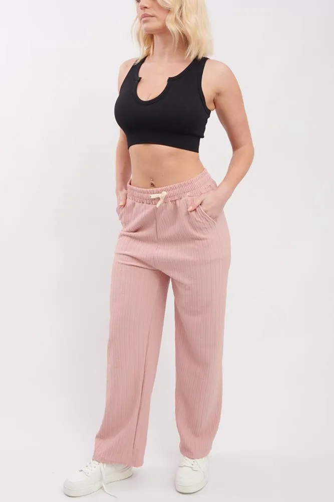 Plain Knit Wide Leg Pocket Trousers