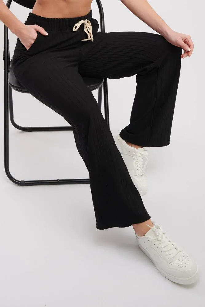 Plain Knit Wide Leg Pocket Trousers