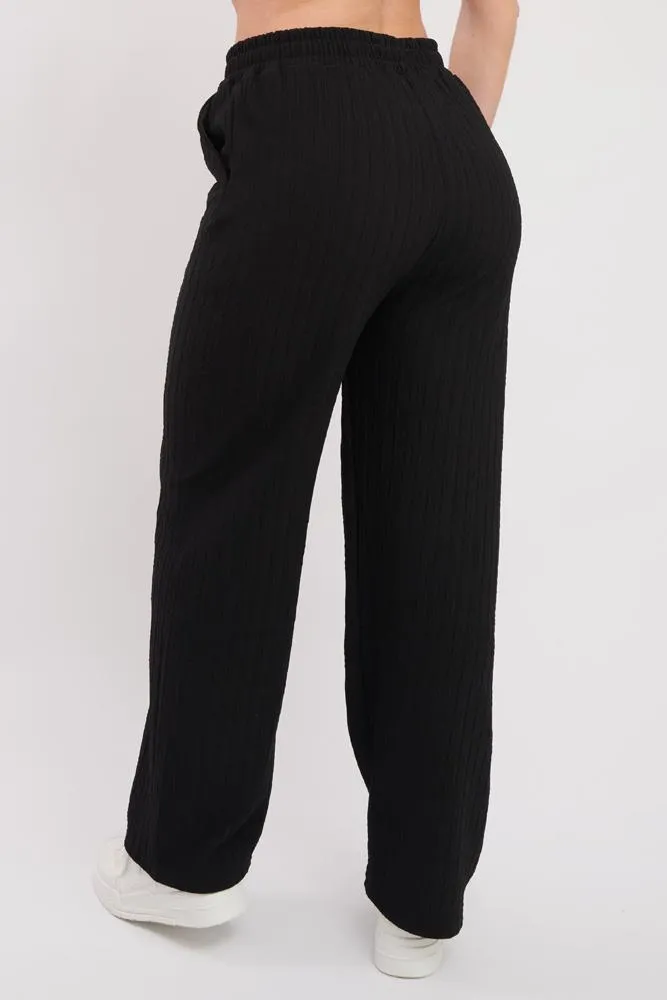 Plain Knit Wide Leg Pocket Trousers