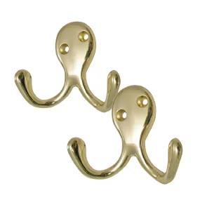 Polished Brass Double Coat Hooks