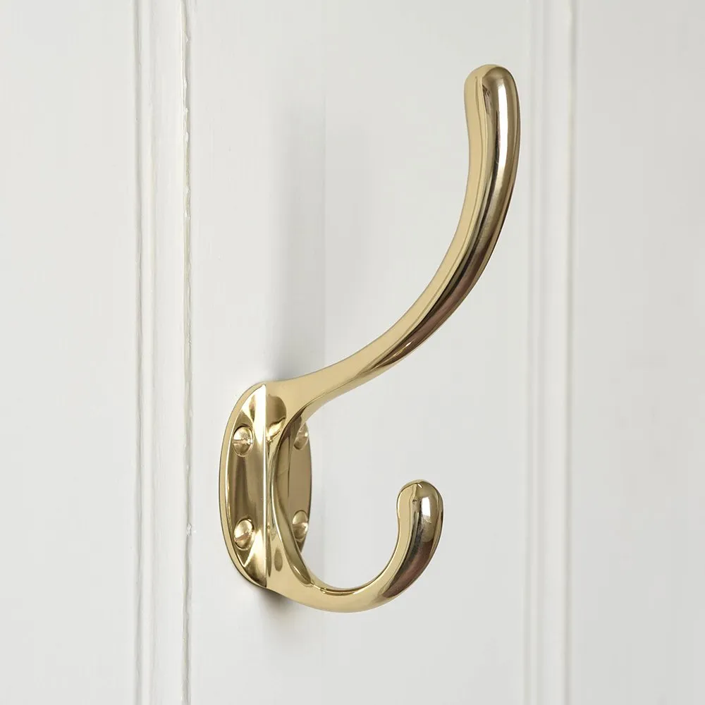 Polished Brass Double Hat & Coat Hook - Large