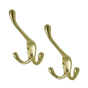 Polished Brass Metal Triple Hat and Coat Hooks