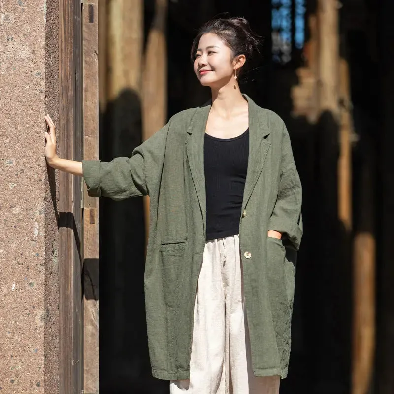 Retro Linen Loose Cardigan for Casual Ladies Suit Jacket