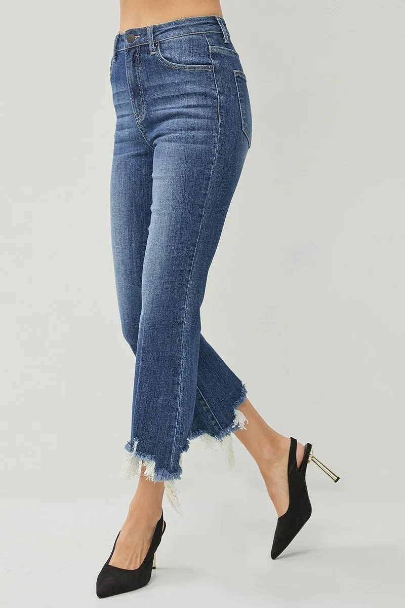 Risen Jeans - High Rise Frayed Hem Ankle Flare Jeans - RDP1059