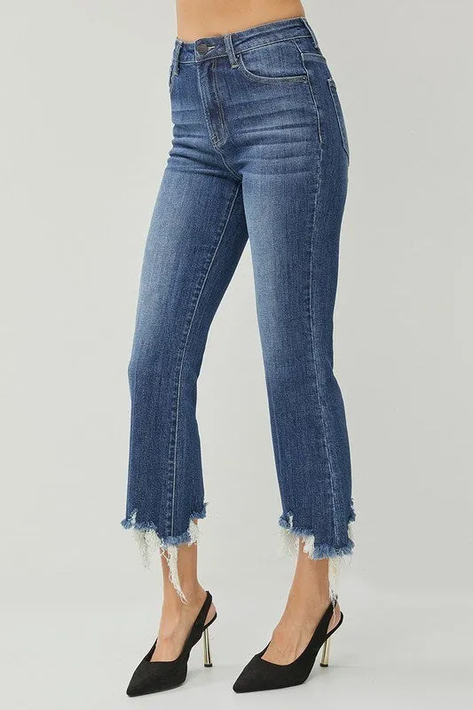 Risen Jeans - High Rise Frayed Hem Ankle Flare Jeans - RDP1059