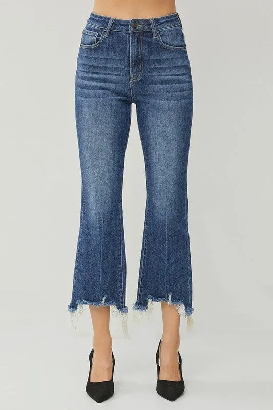 Risen Jeans - High Rise Frayed Hem Ankle Flare Jeans - RDP1059