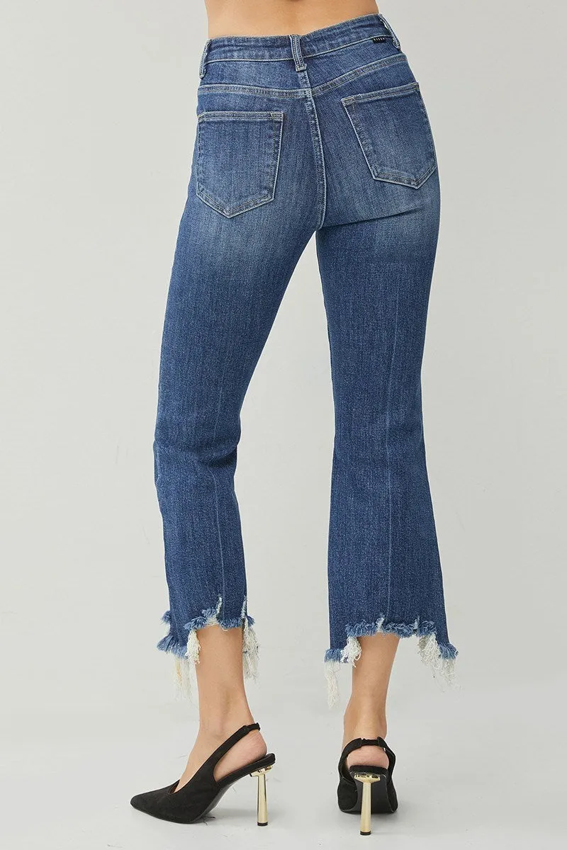 Risen Jeans - High Rise Frayed Hem Ankle Flare Jeans - RDP1059