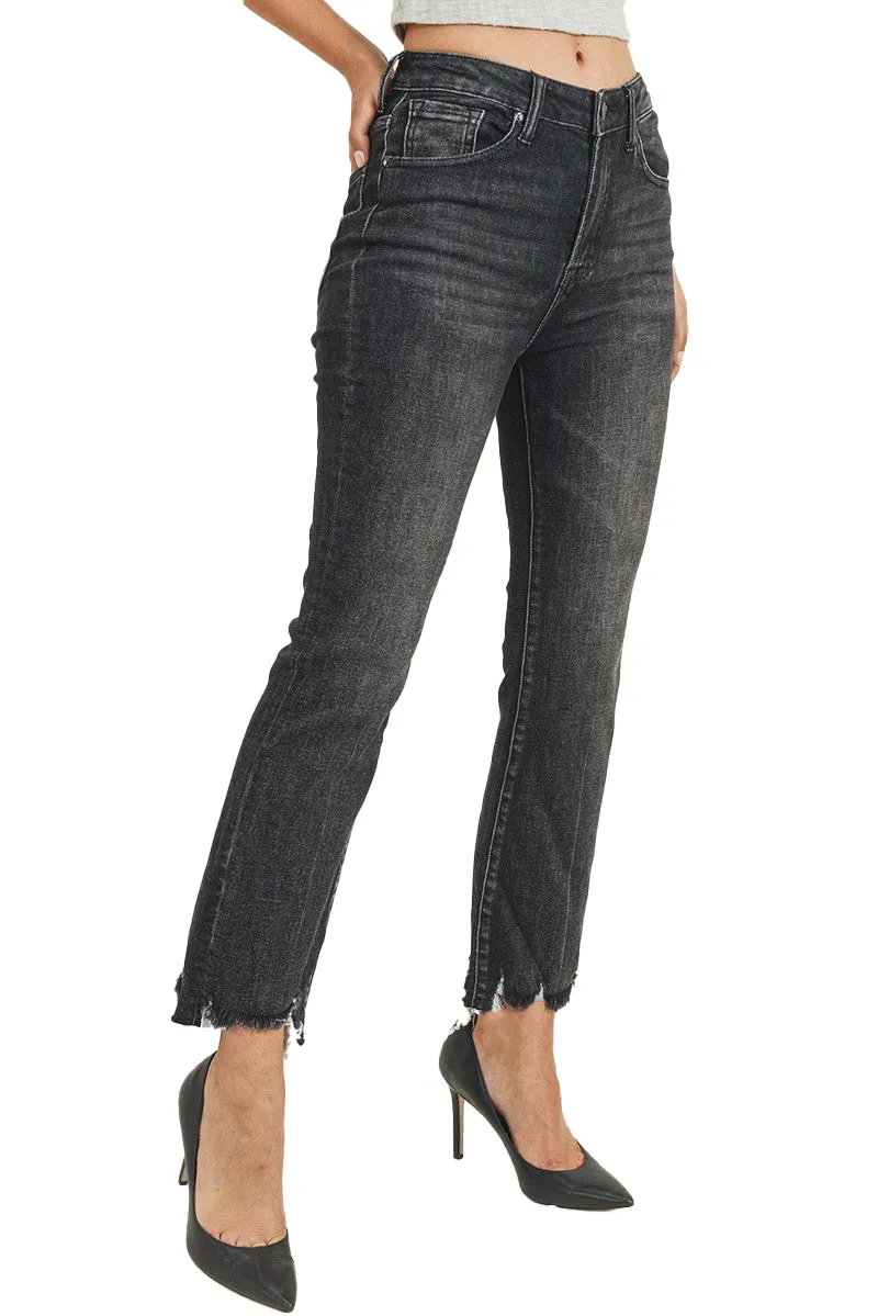 Risen Jeans - High Rise Frayed Hem Ankle Flare Jeans - RDP1059